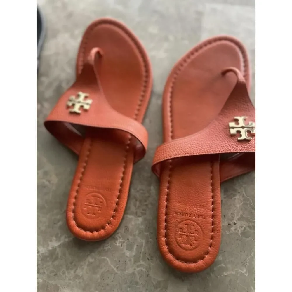 Tory Burch Miller Metallic Gold Pebbled Leather Sandals Thong Size 9 WOMEN'S‎